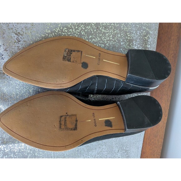 Dolce Vita Arlene Loafers Womens 9.5 Black Crocodile-Emboss Leather Shoes Point - Picture 8 of 8
